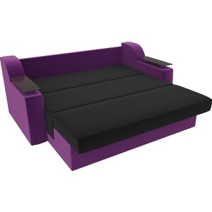 Прямой диван АртМебель Сенатор микровельвет черный/фиолетовый (100) аккордеон