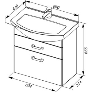 фото Тумба под раковину aquanet ирис 65 белый 2 ящика (198383)