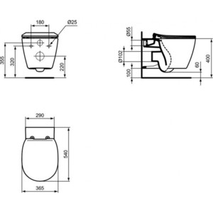 Унитаз подвесной безободковый Ideal Standard Connect Aquablade с тонким сиденьем микролифт (E047901, E772401)