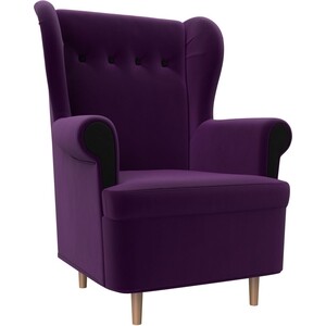 Кресло АртМебель Торин микровельвет фиолетовый подлокотники черные кресло артмебель торин люкс велюр фиолетовый