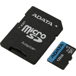 Карта памяти A-DATA 128GB microSDHC Class 10 UHS-I A1 100/25 MB/s (SD адаптер) (AUSDX128GUICL10A1-RA1) адаптер micro sim nano sim luazon