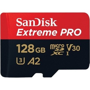Карта памяти Sandisk 128GB microSDXC Class 10 UHS-I A2 C10 V30 U3 Extreme Pro (SD адаптер) 170MB/s (SDSQXCY-128G-GN6MA) карта памяти sandisk canon extreme pro compactflash memory card 160 mb s 128gb