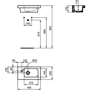 Раковина мебельная Ideal Standard Connect Space 45 левая (E136201)