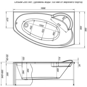 Акриловая ванна Aquanet Jersey 170х100 R правая, с каркасом и панелью (205329, 243486)