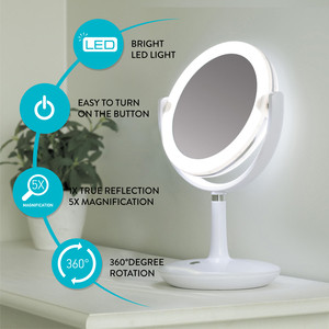 

Зеркало Tatkraft VALGE косметическое двухстороннее с подсветкой LED, диаметр 16 см, 23,5 х 17,2 x 34,8 см (20535), VALGE косметическое двухстороннее с подсветкой LED, диаметр 16 см, 23,5 х 17,2 x 34,8 см (20535)