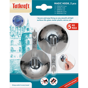фото Крючок tatkraft ''magic hook'', на вакуумной присоске, хромированный пластик, 2 шт (11977)