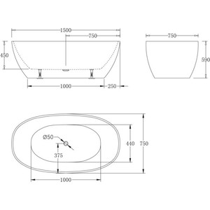 Акриловая ванна BelBagno 150х75 (BB81-1500-W0)