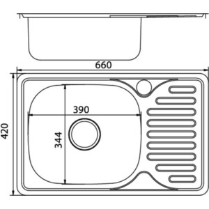 Кухонная мойка Mixline Врезная 66x42 с сифоном, нержавеющая сталь 0,8 мм (4620031448617) от Техпорт