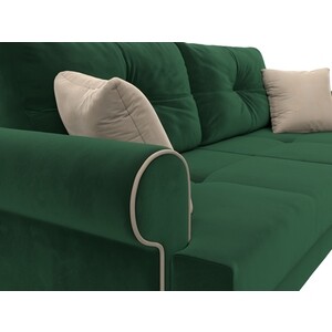 фото Прямой диван лига диванов сплин велюр зеленый подушки бежевые