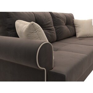 фото Прямой диван лига диванов сплин велюр коричневый подушки бежевые