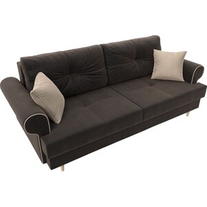фото Прямой диван лига диванов сплин велюр коричневый подушки бежевые