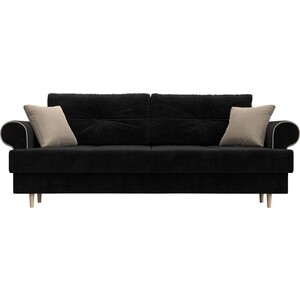 фото Прямой диван лига диванов сплин велюр черный подушки бежевые