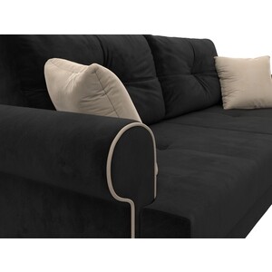 фото Прямой диван лига диванов сплин велюр черный подушки бежевые