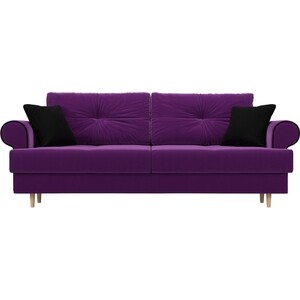 фото Прямой диван лига диванов сплин микровельвет фиолетовый подушки черные