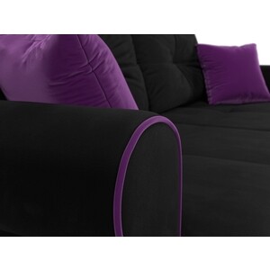 фото Прямой диван лига диванов сплин микровельвет черный подушки фиолетовые