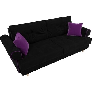 фото Прямой диван лига диванов сплин микровельвет черный подушки фиолетовые