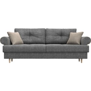 фото Прямой диван лига диванов сплин рогожка серый подушки бежевые