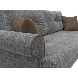 фото Прямой диван лига диванов сплин рогожка серый подушки коричневые