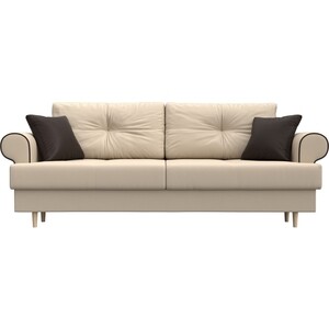 фото Прямой диван лига диванов сплин экокожа бежевый подушки коричневые