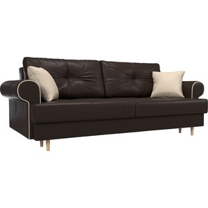 фото Прямой диван лига диванов сплин экокожа коричневый подушки бежевые