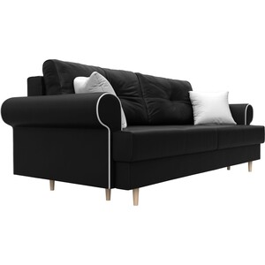 фото Прямой диван лига диванов сплин экокожа черный подушки белые