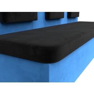 Кухонный прямой диван АртМебель Маккон 3-х местный велюр черный/голубой