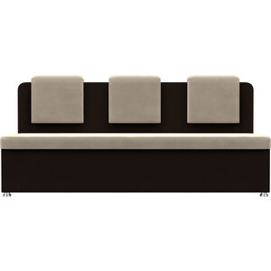 Кухонный прямой диван АртМебель Маккон 3-х местный микровельвет бежевый/коричневый