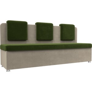Кухонный прямой диван АртМебель Маккон 3-х местный микровельвет зеленый/бежевый диван книжка артмебель белфаст микровельвет зеленый прямой