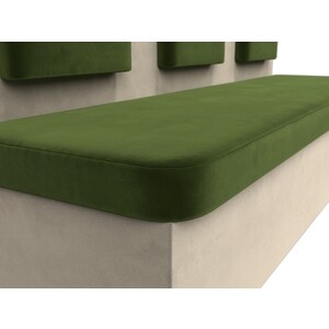 Кухонный прямой диван АртМебель Маккон 3-х местный микровельвет зеленый/бежевый