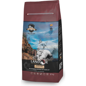 Сухой корм LANDOR Adult Cat Grain Free Turkey and Potato беззерновой гипоаллергенный с индейкой и картофелем для взрослых кошек 2кг фото