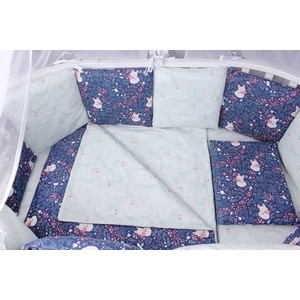 фото Комплект в кроватку amarobaby wb 15 предметов (3+12 подушек-бортиков) лисички (бязь, синий)