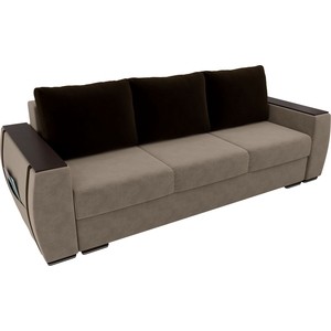 фото Прямой диван лига диванов брион велюр бежевый, подушки коричневые