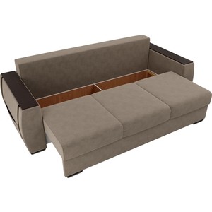 фото Прямой диван лига диванов брион велюр бежевый, подушки коричневые