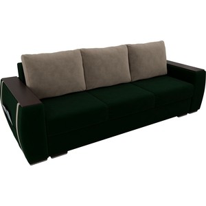 фото Прямой диван лига диванов брион велюр зеленый, подушки бежевые