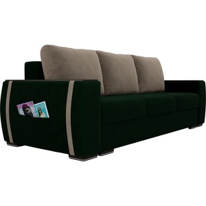 фото Прямой диван лига диванов брион велюр зеленый, подушки бежевые
