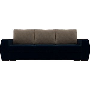 фото Прямой диван лига диванов брион велюр синий, подушки бежевые