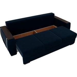 фото Прямой диван лига диванов брион велюр синий, подушки бежевые