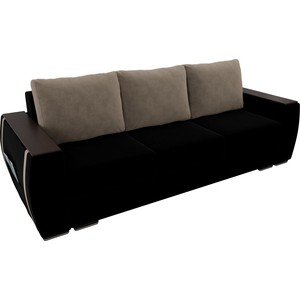 фото Прямой диван лига диванов брион велюр черный, подушки бежевые