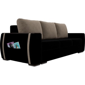 фото Прямой диван лига диванов брион велюр черный, подушки бежевые