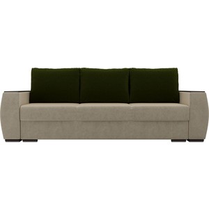 фото Прямой диван лига диванов брион микровельвет бежевый, подушки зеленые