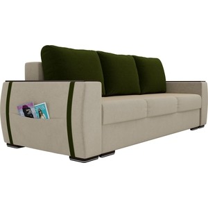 фото Прямой диван лига диванов брион микровельвет бежевый, подушки зеленые
