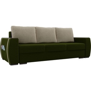 фото Прямой диван лига диванов брион микровельвет зеленый, подушки бежевые