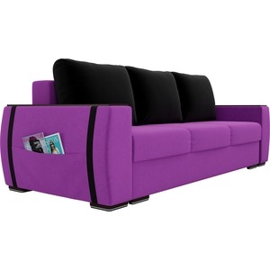 фото Прямой диван лига диванов брион микровельвет фиолетовый, подушки черные