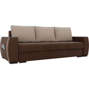 фото Прямой диван лига диванов брион рогожка коричневый, подушки бежевые