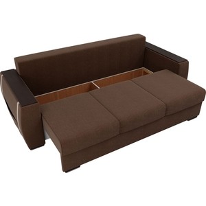 фото Прямой диван лига диванов брион рогожка коричневый, подушки бежевые