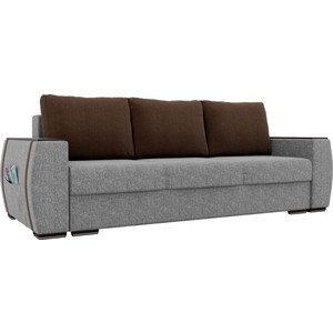 фото Прямой диван лига диванов брион рогожка серый, подушки коричневые