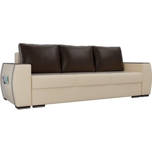 фото Прямой диван лига диванов брион экокожа бежевый, подушки коричневые