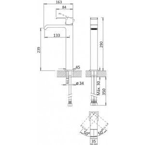 Смеситель для раковины Cezares Porta высокий с донным клапаном, черный матовый (PORTA-LC-NOP, LM8500BL)