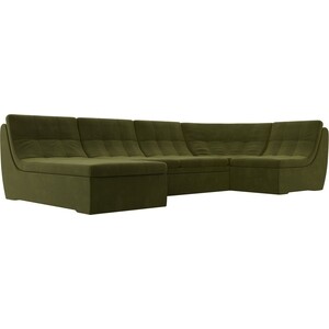 фото Модульный диван лига диванов холидей микровельвет зеленый п-образный