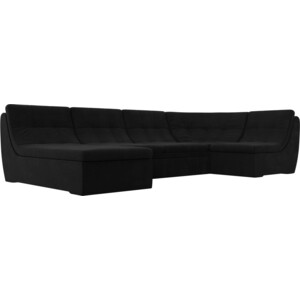 фото Модульный диван лига диванов холидей микровельвет черный п-образный
